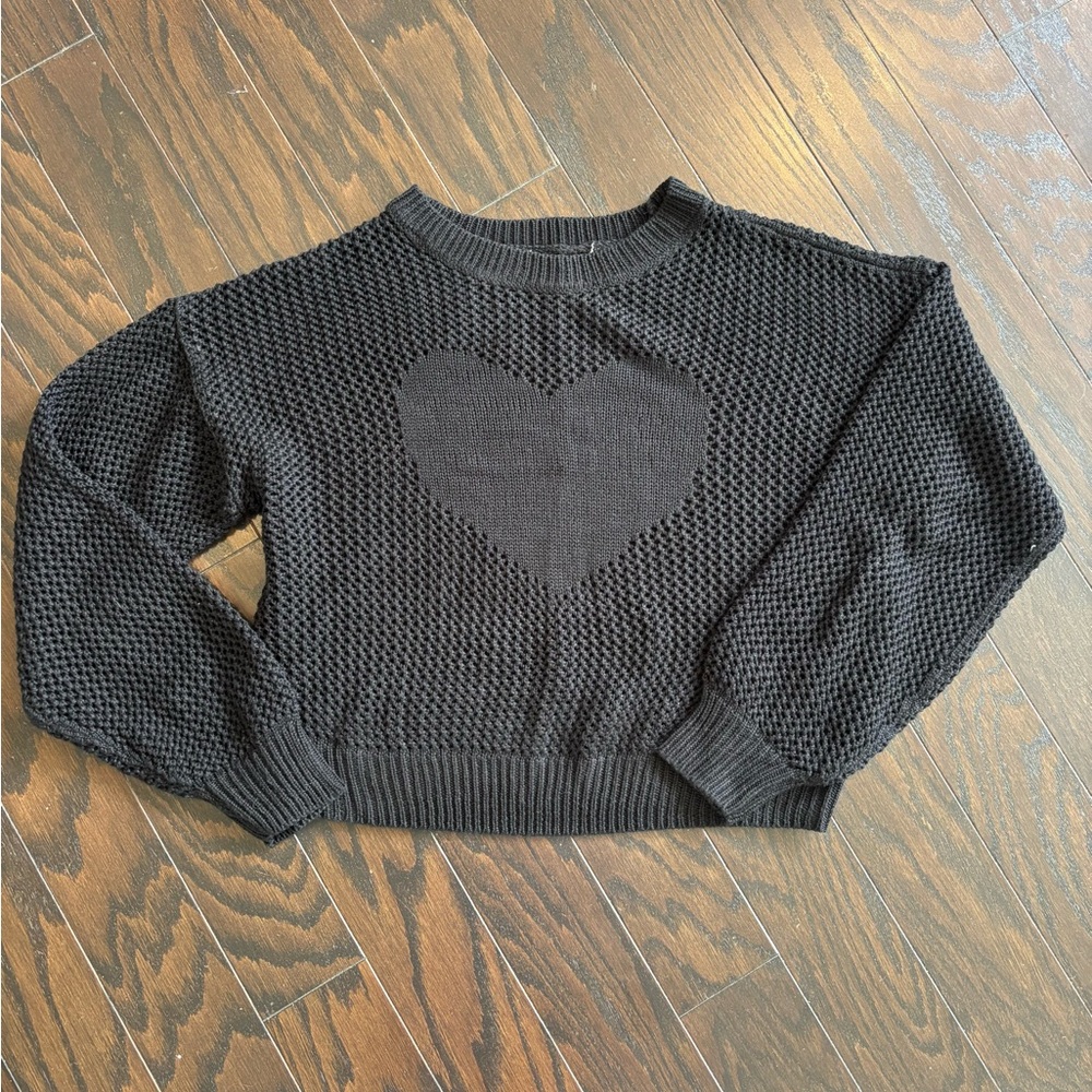 Black Heart Crochet Knit Sweater - Women